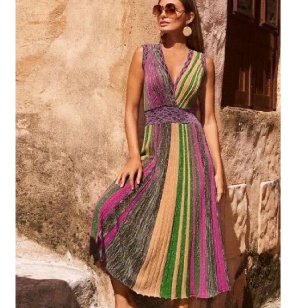 Haute Rogue Knit Dress Multicolor stripe sparkle Size XS